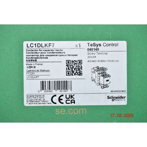 Contattore TeSys LC1DLKF7 3 Poli 400..440V 20 KVAr  Bobina 110Vac