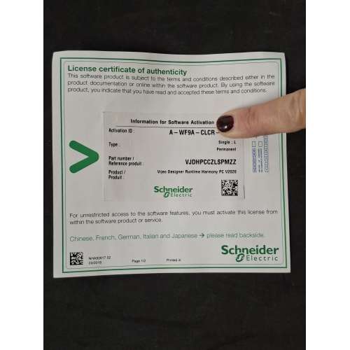 VJDHPCCZLSPMZZ  Vijeo Designer Runtime Harmony PC V2020 Schneider
