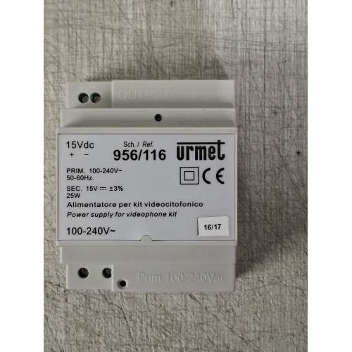 956/116 URMET  Alimentatore per Videocitofono  Sec 15 VDC 25 Watt