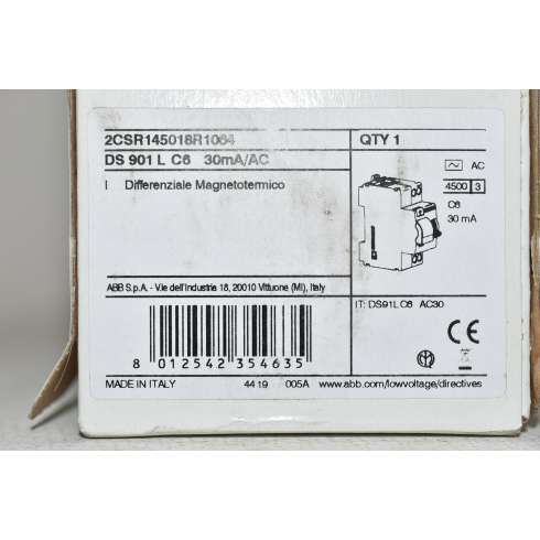Differenziale magnetotermico ABB DS901LC10 30mA Type AC 4500A