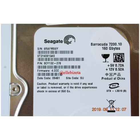 HARD DISK SEAGATE 160 GB  7200 RPM SATA  3 3,5"6RAFMX6Z-1552-IB2